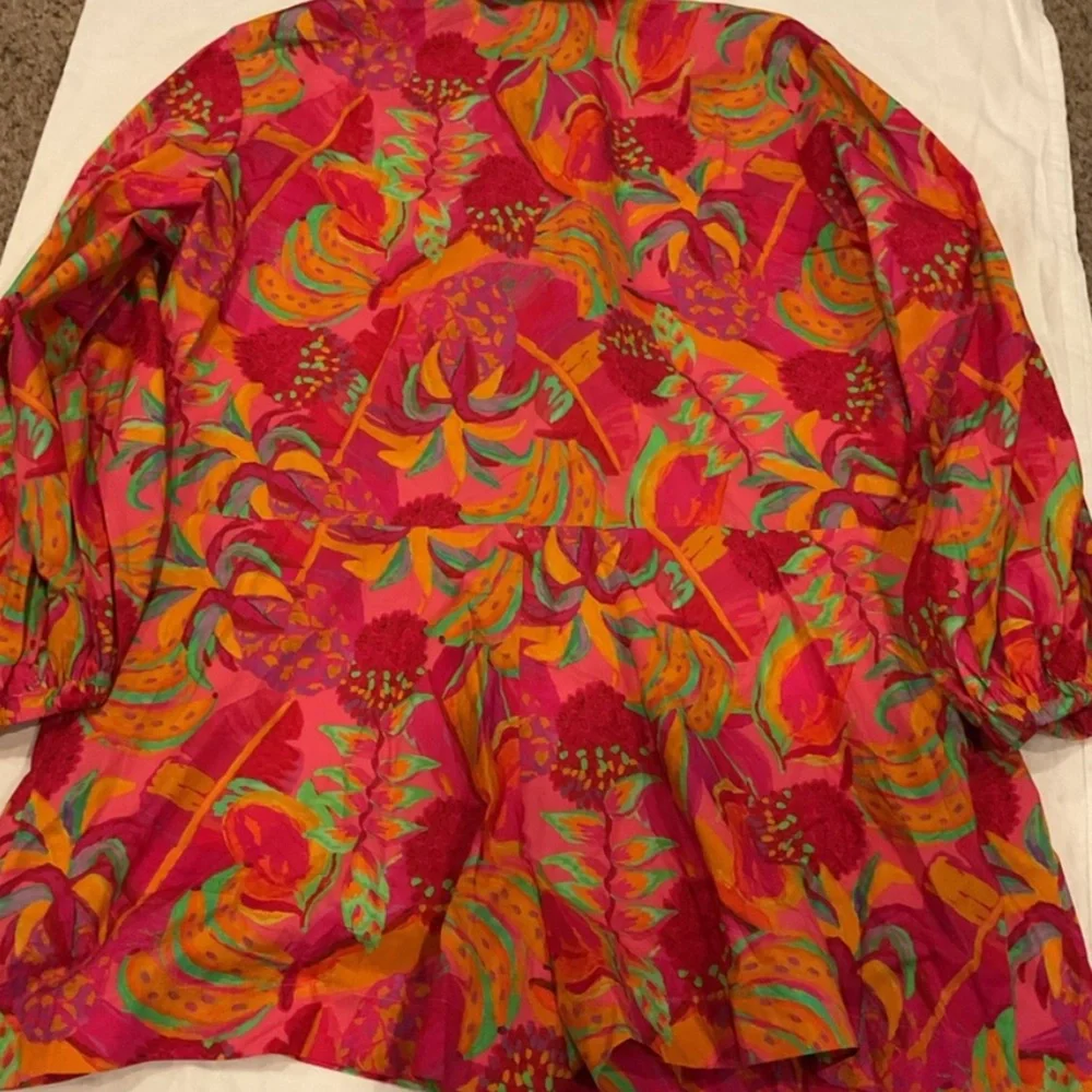 Anthropologie FARM RIO Bright Pink Tropical Button-Up Romper